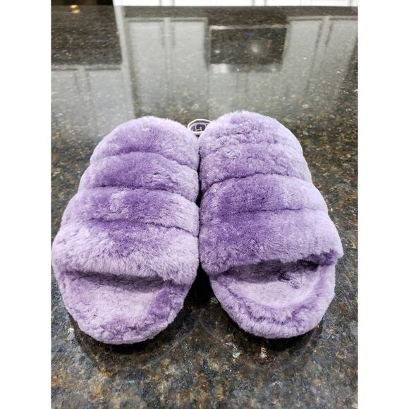 UGG Fluff Yeah Sandals Womens Size 9 Purple Violet Fur Slides Faux Fur Open Toe - Picture 1 of 12